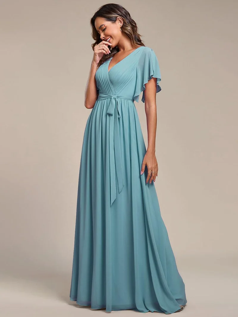 ever LEORA|Robe de soirée en mousseline de soie à col V et à manches flottantes