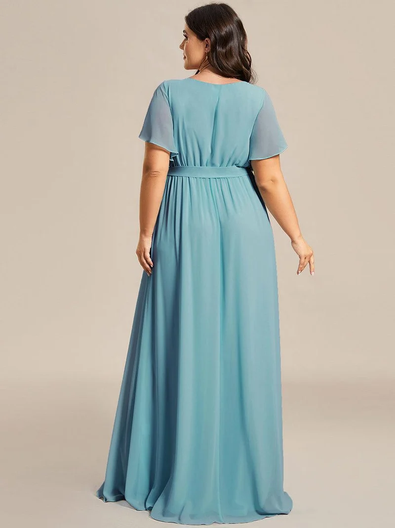 ever LEORA|Robe de soirée en mousseline de soie à col V et à manches flottantes