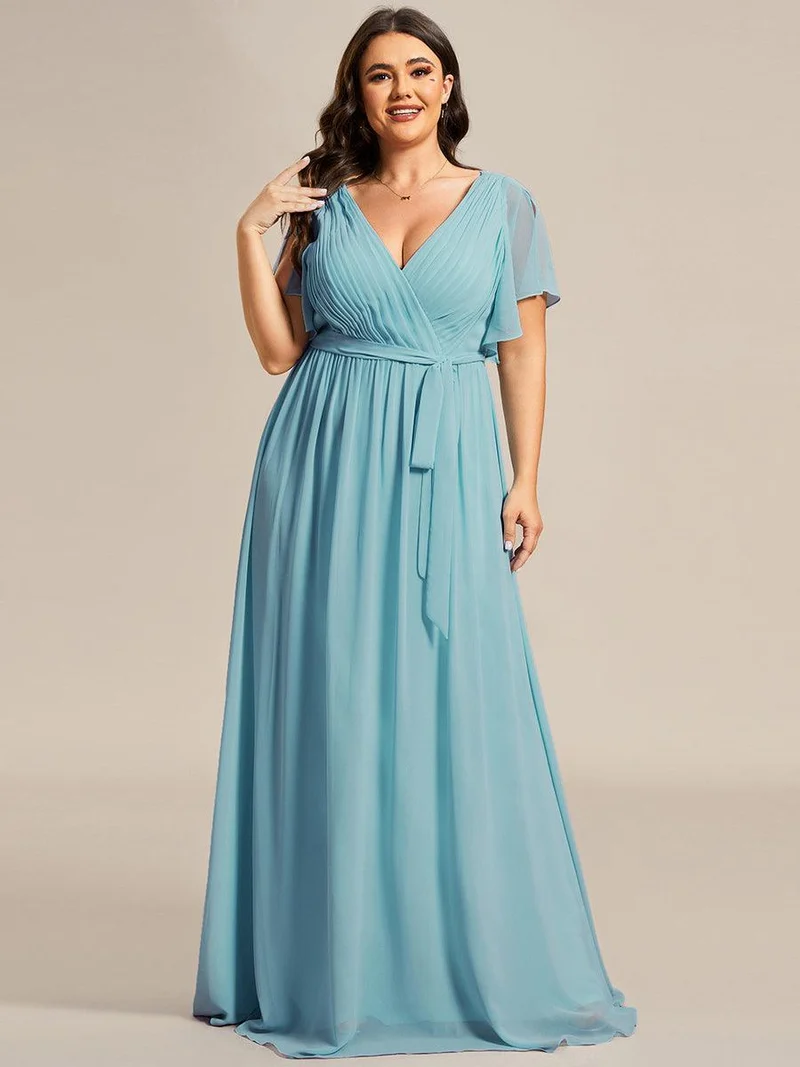 ever LEORA|Robe de soirée en mousseline de soie à col V et à manches flottantes