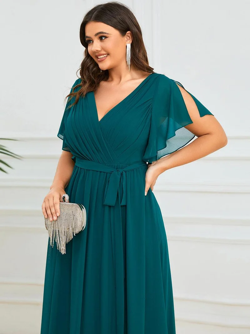 ever LEORA|Robe de soirée en mousseline de soie à col V et à manches flottantes