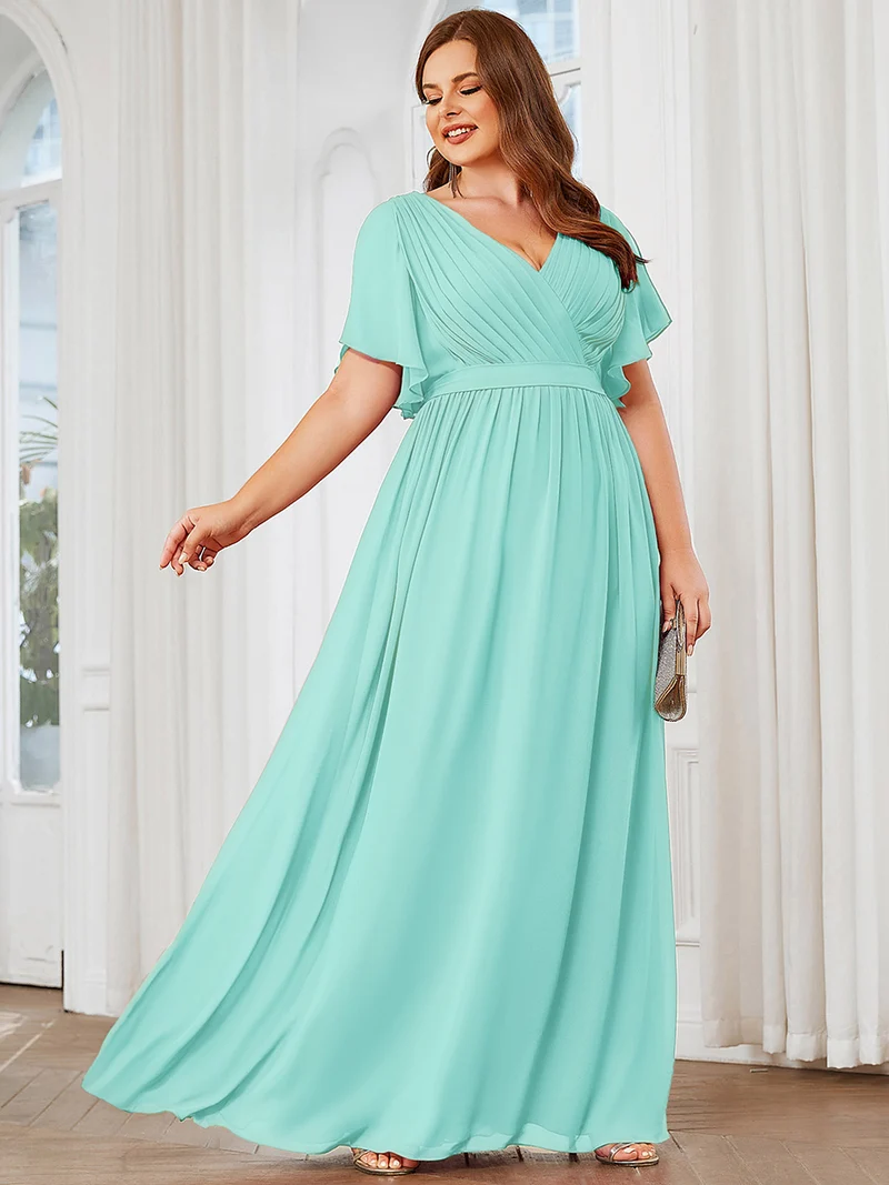 ever LEORA|Robe de soirée en mousseline de soie à col V et à manches flottantes