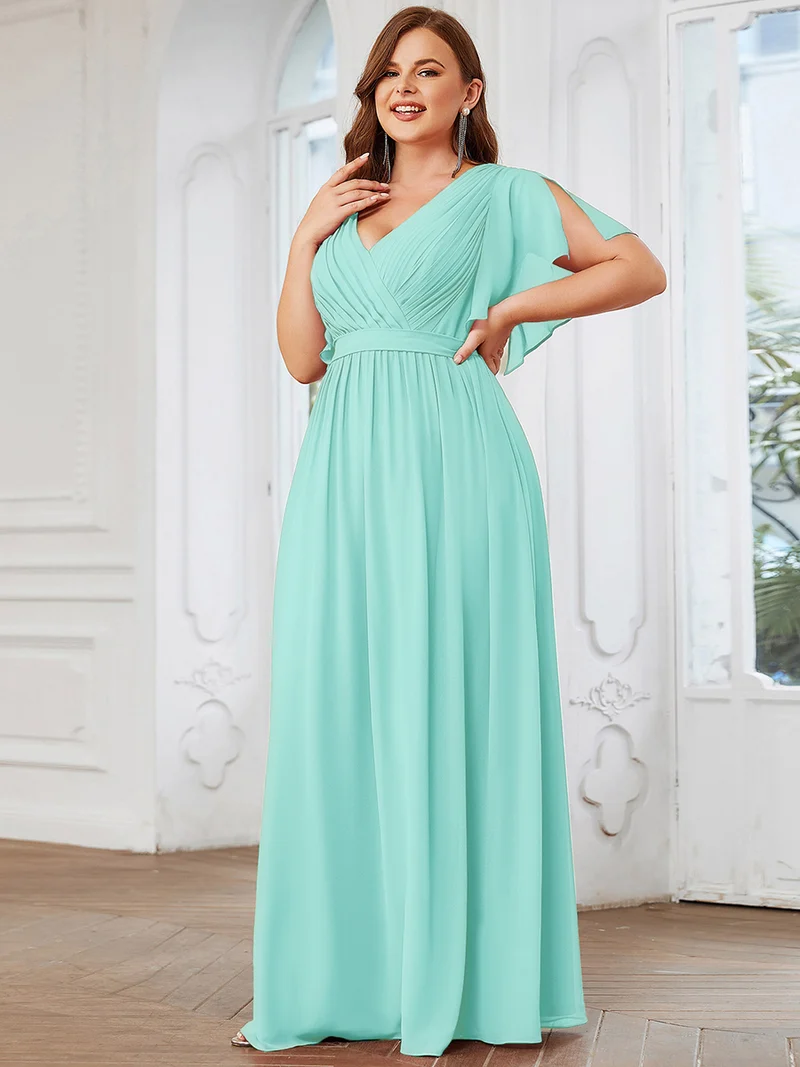 ever LEORA|Robe de soirée en mousseline de soie à col V et à manches flottantes
