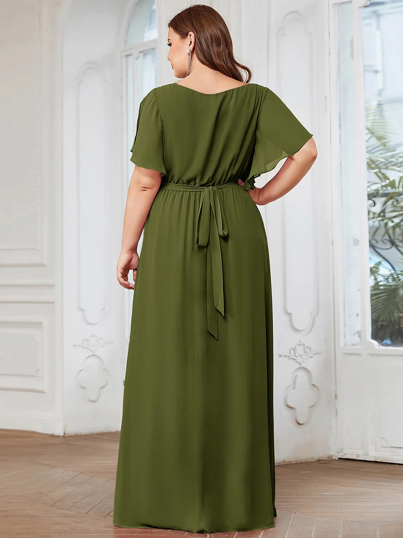 ever LEORA|Robe de soirée en mousseline de soie à col V et à manches flottantes