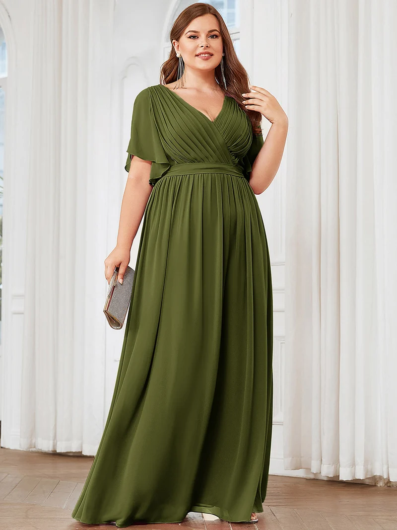 ever LEORA|Robe de soirée en mousseline de soie à col V et à manches flottantes