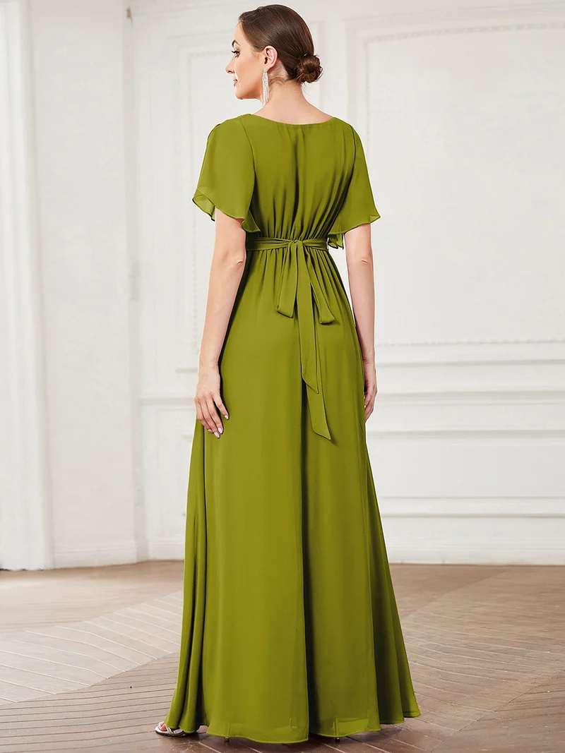 ever LEORA|Robe de soirée en mousseline de soie à col V et à manches flottantes