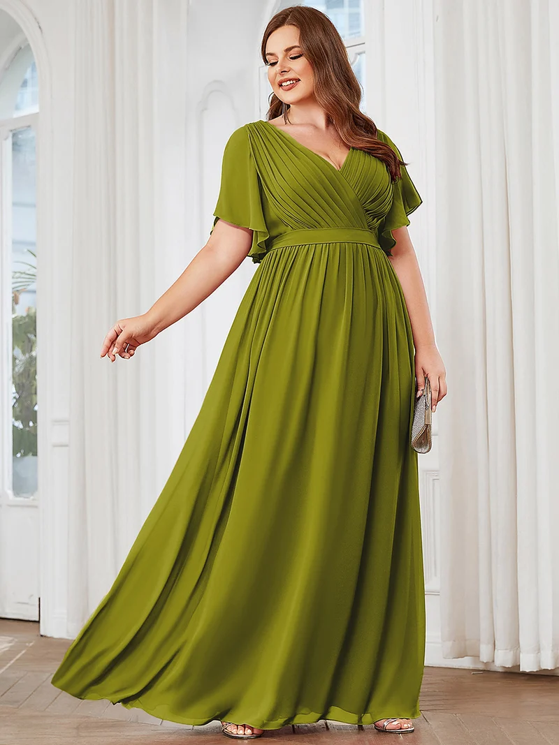 ever LEORA|Robe de soirée en mousseline de soie à col V et à manches flottantes