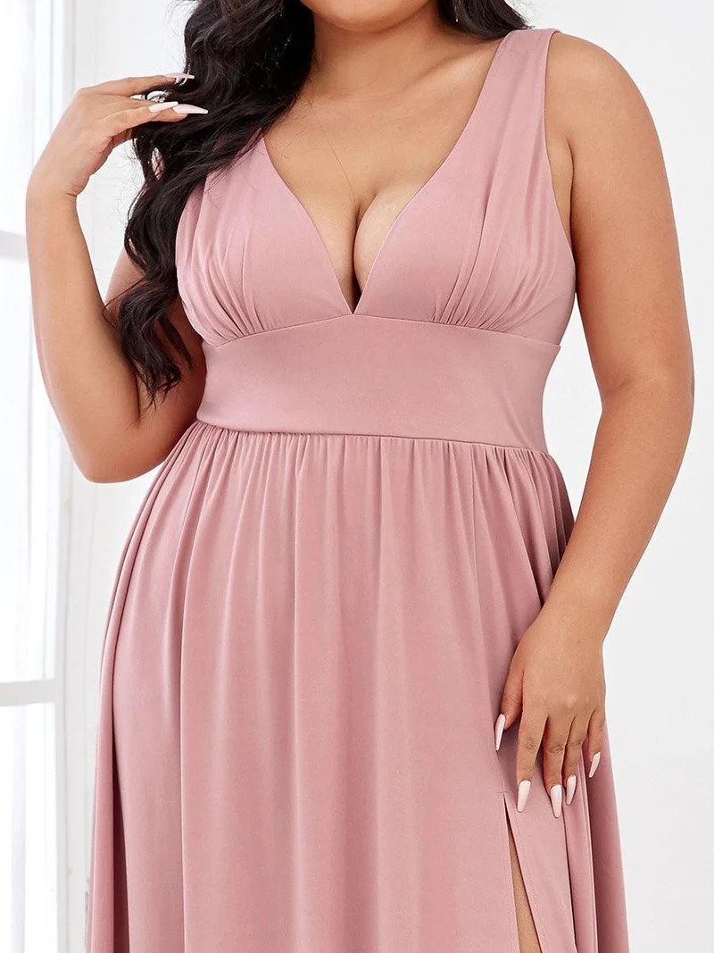 pretty SORAYA|Robe de soirée grande taille sans manches col en v empire fendue au sol