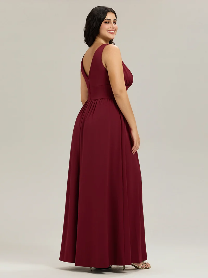 pretty SORAYA|Robe de soirée grande taille sans manches col en v empire fendue au sol