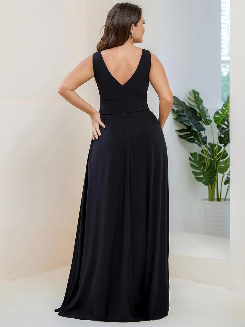 pretty SORAYA|Robe de soirée grande taille sans manches col en v empire fendue au sol