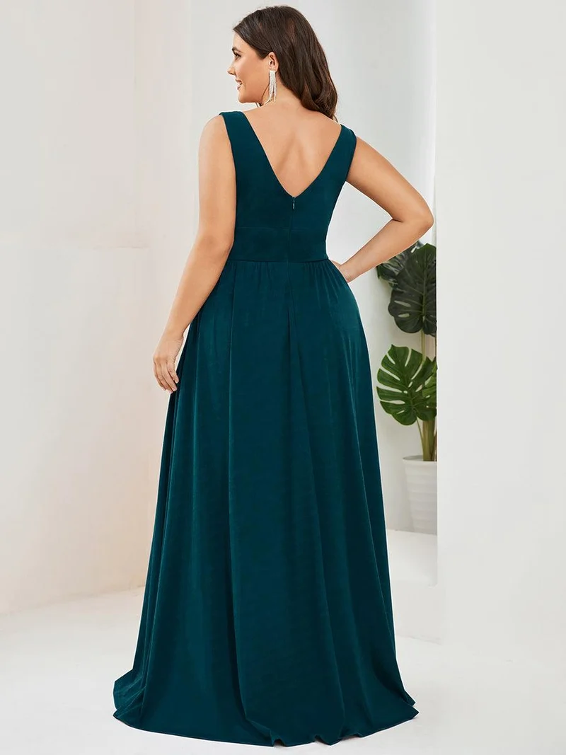 pretty SORAYA|Robe de soirée grande taille sans manches col en v empire fendue au sol