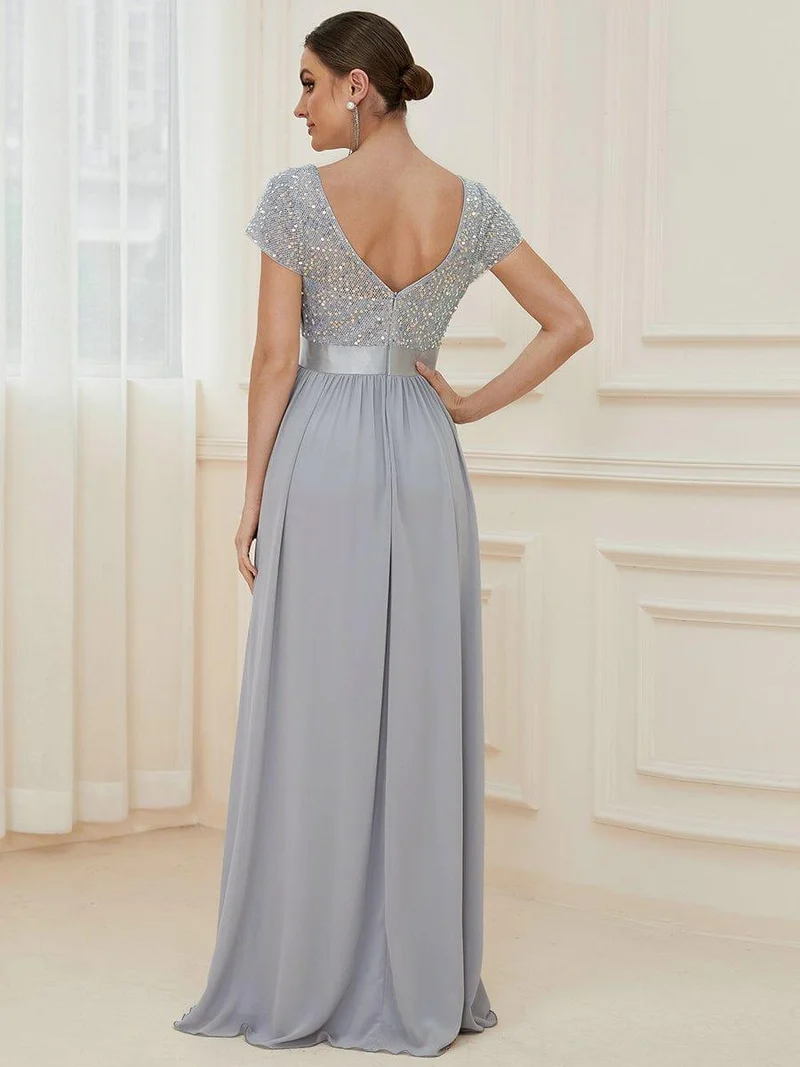 ever MIRAGE|Robe de soirée taille empire à sequins et mousseline à encolure en V