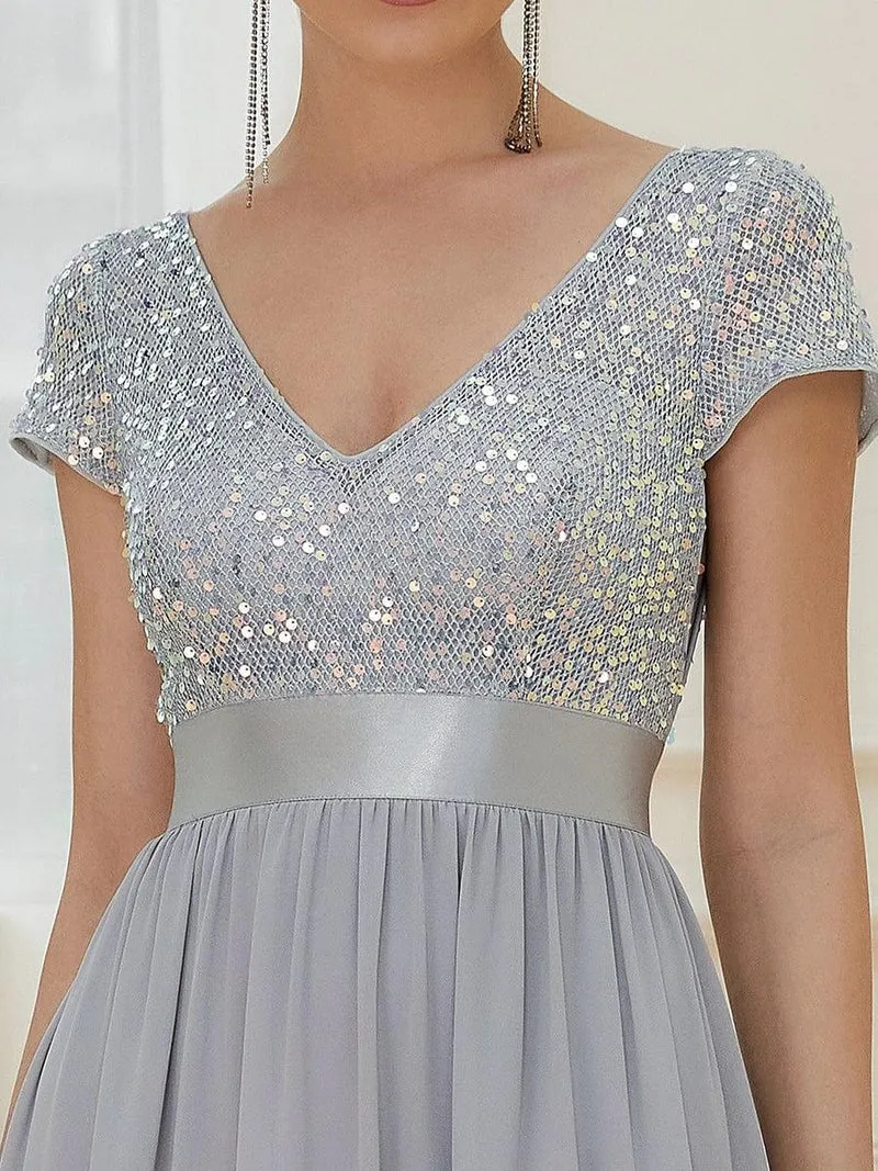 ever MIRAGE|Robe de soirée taille empire à sequins et mousseline à encolure en V