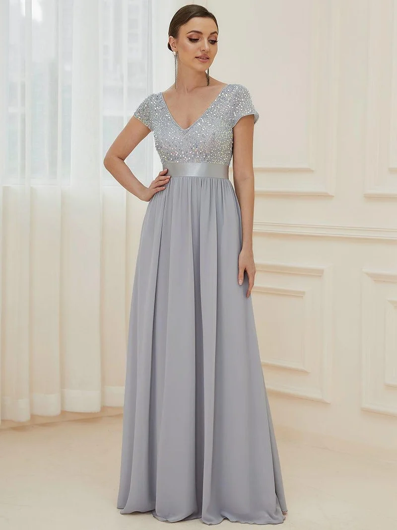 ever MIRAGE|Robe de soirée taille empire à sequins et mousseline à encolure en V