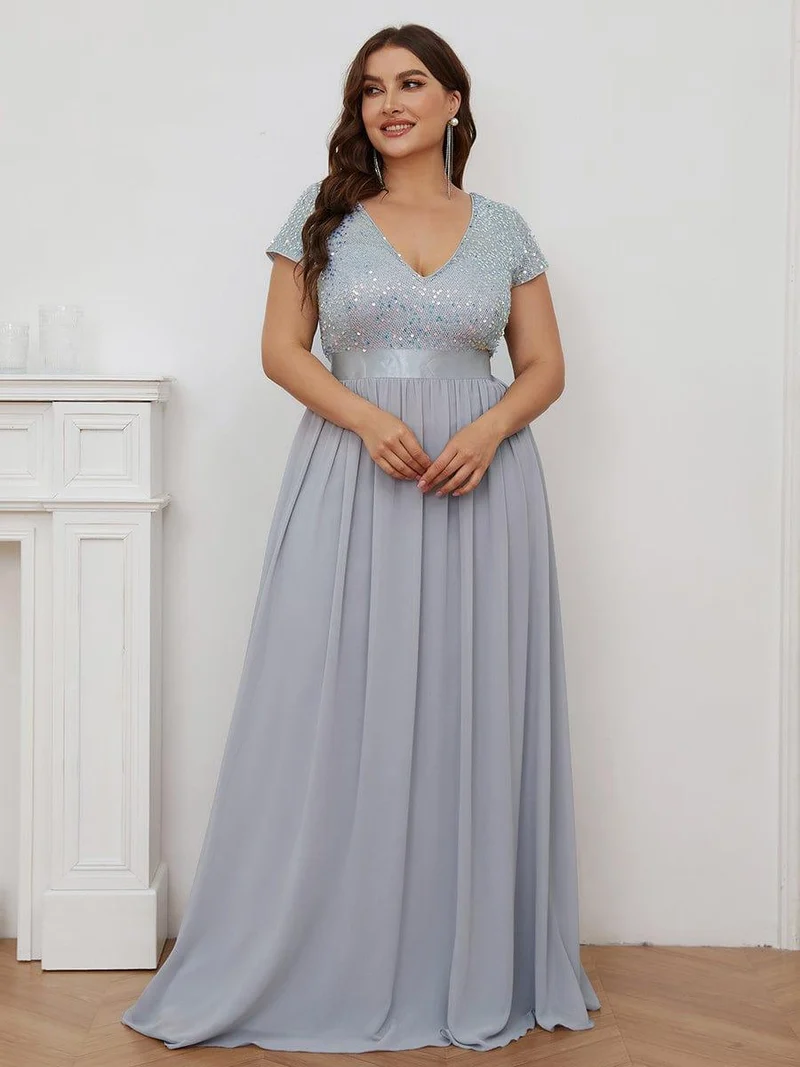 ever MIRAGE|Robe de soirée taille empire à sequins et mousseline à encolure en V