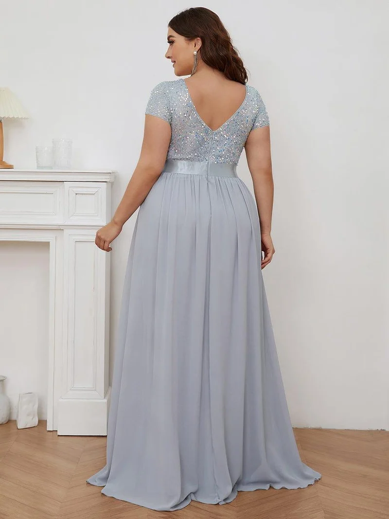 ever MIRAGE|Robe de soirée taille empire à sequins et mousseline à encolure en V