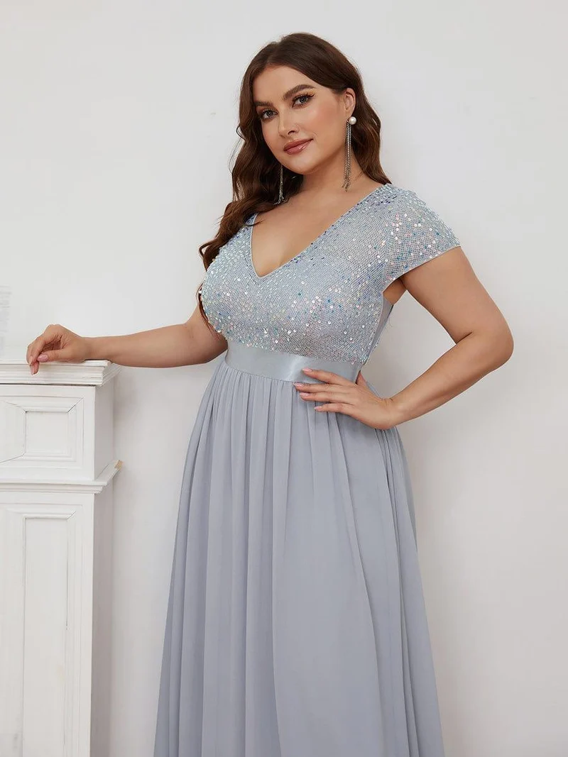 ever MIRAGE|Robe de soirée taille empire à sequins et mousseline à encolure en V