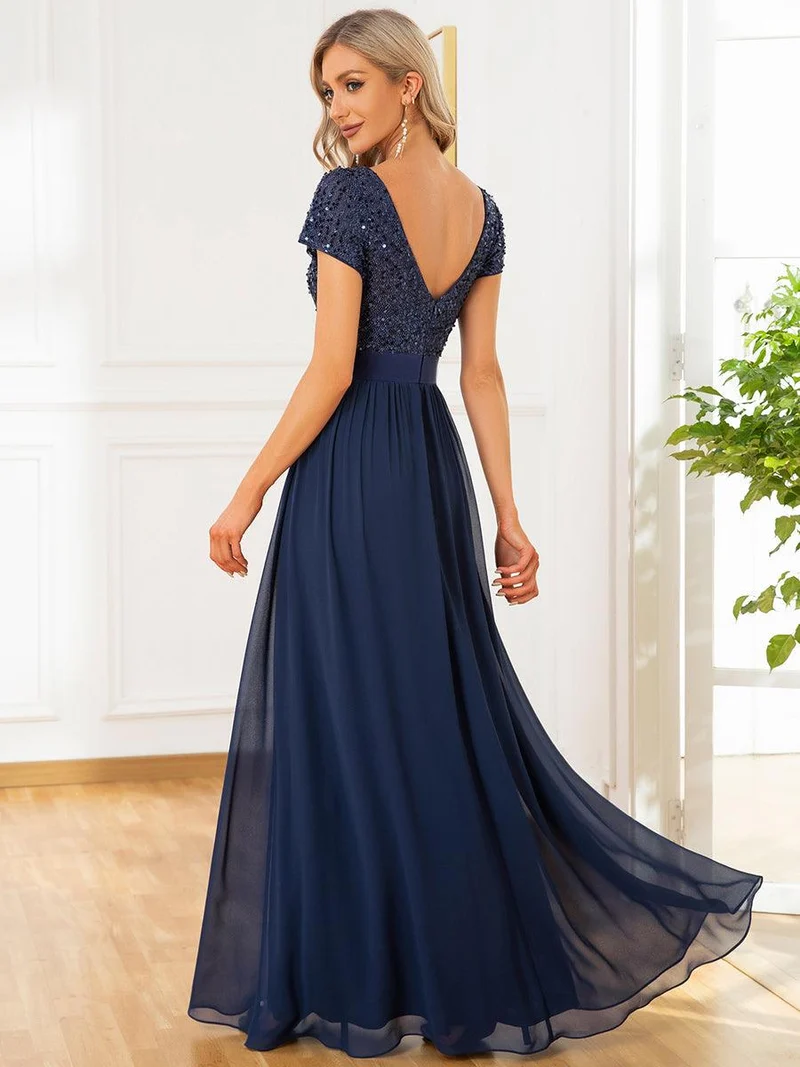 ever MIRAGE|Robe de soirée taille empire à sequins et mousseline à encolure en V