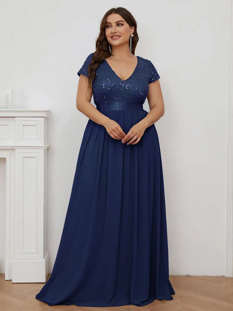 ever MIRAGE|Robe de soirée taille empire à sequins et mousseline à encolure en V