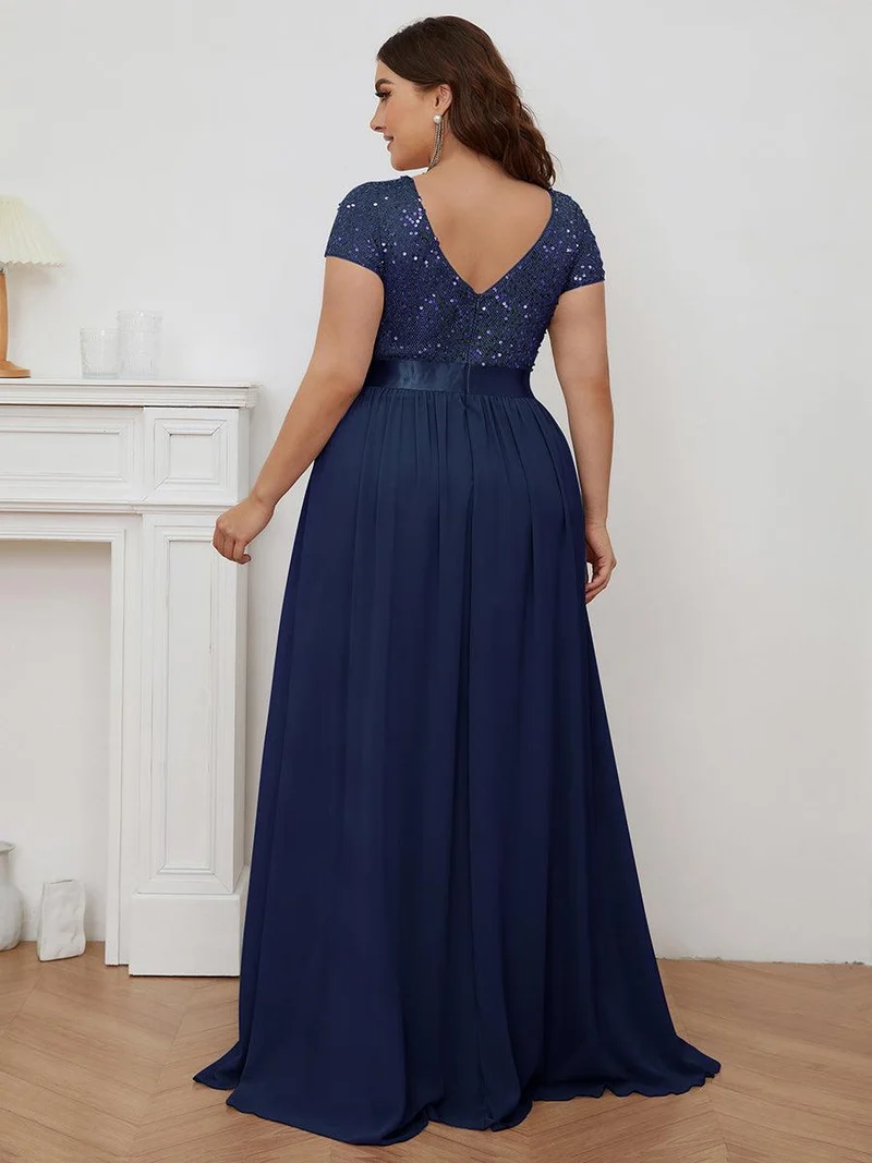 ever MIRAGE|Robe de soirée taille empire à sequins et mousseline à encolure en V