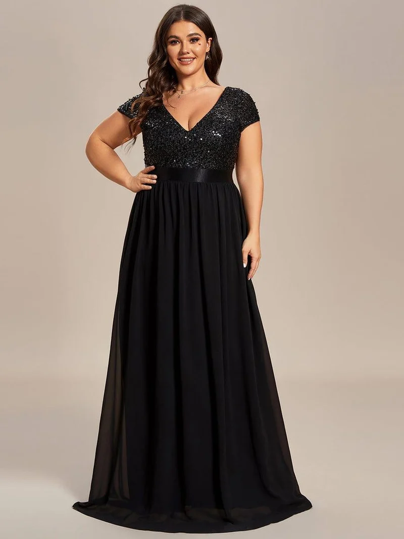 ever MIRAGE|Robe de soirée taille empire à sequins et mousseline à encolure en V