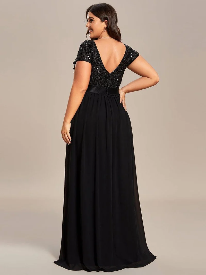 ever MIRAGE|Robe de soirée taille empire à sequins et mousseline à encolure en V