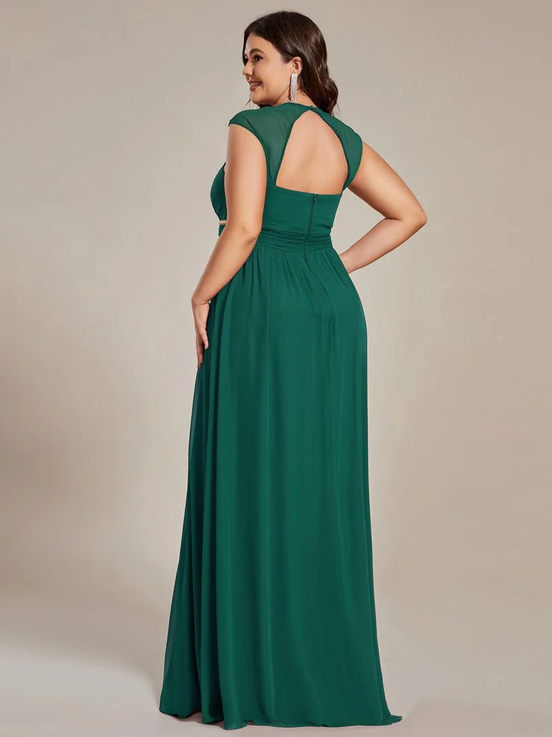 Robe de Soirée A-ligne en Mousseline de Soie avec Ceinture Perlée et Col en V de Grande Taille(Vente finale)