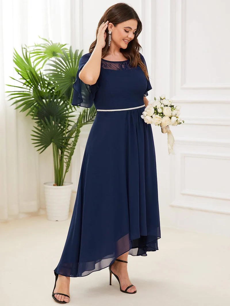 Robe mi-longue trapèze décontractée à encolure bateau pour femmes de grande taille avec ourlets asymétriques(Vente finale)