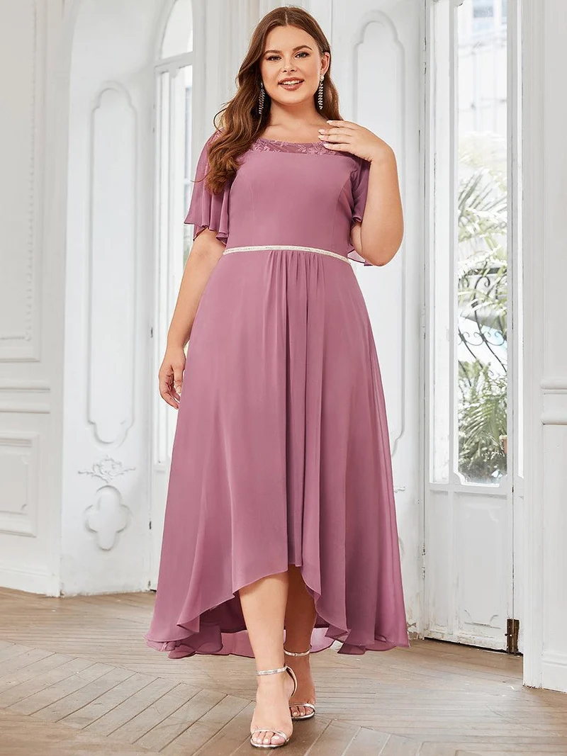Robe mi-longue trapèze décontractée à encolure bateau pour femmes de grande taille avec ourlets asymétriques(Vente finale)