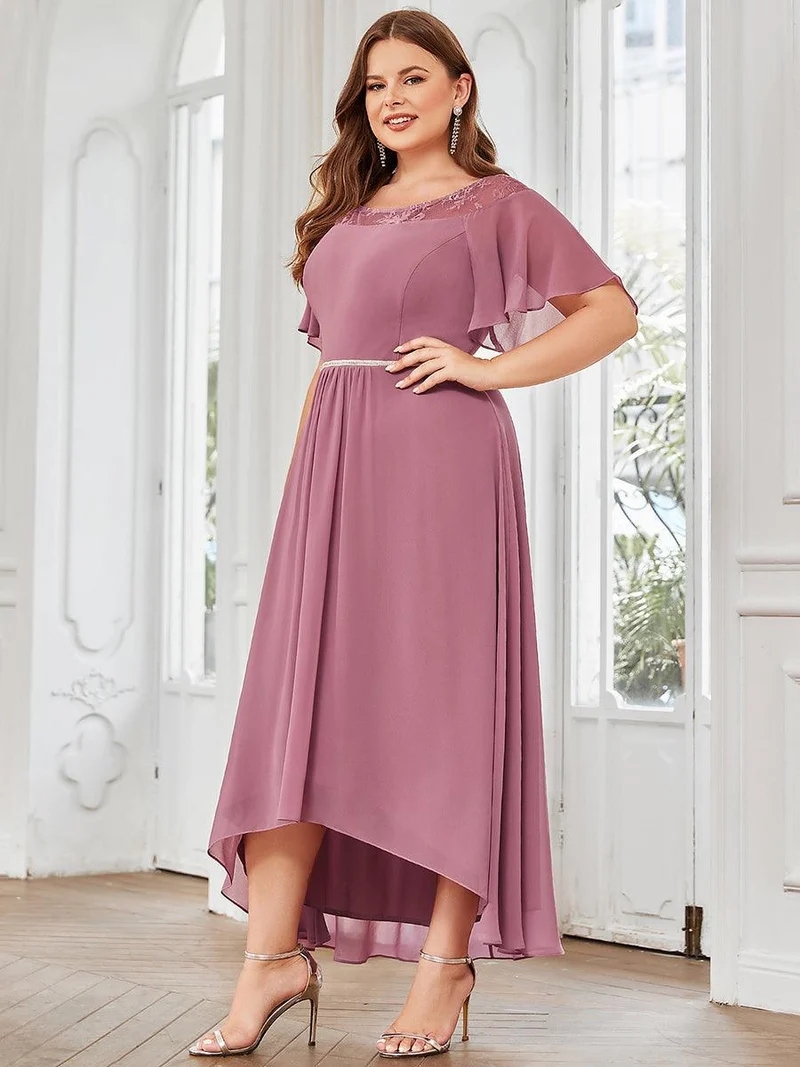 Robe mi-longue trapèze décontractée à encolure bateau pour femmes de grande taille avec ourlets asymétriques(Vente finale)