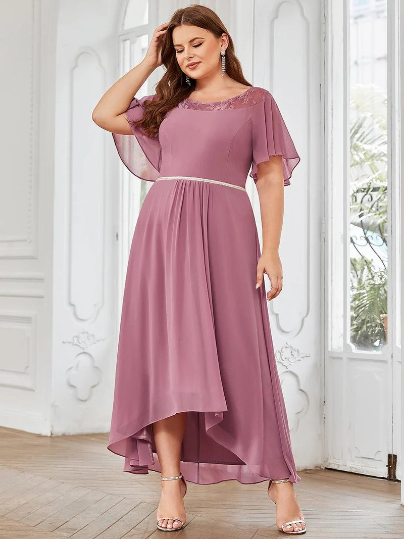 Robe mi-longue trapèze décontractée à encolure bateau pour femmes de grande taille avec ourlets asymétriques(Vente finale)
