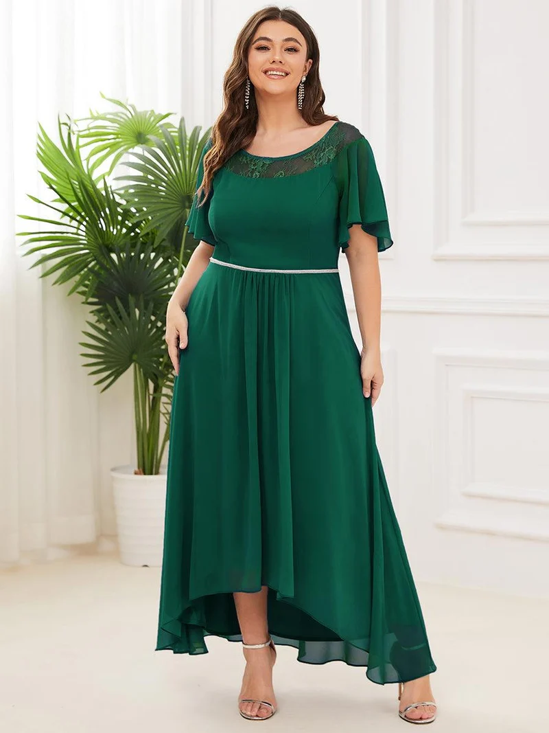 Robe mi-longue trapèze décontractée à encolure bateau pour femmes de grande taille avec ourlets asymétriques(Vente finale)