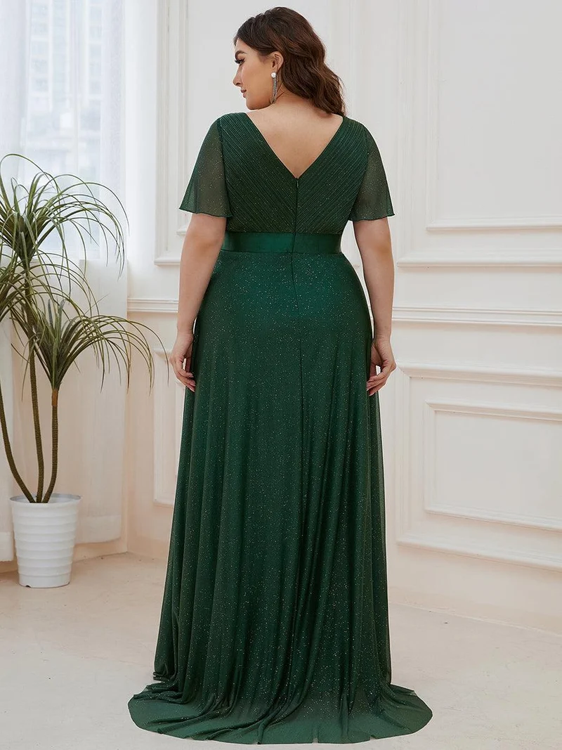pretty LIORÉ|Robe de soirée grande taille manches courtes et col en V