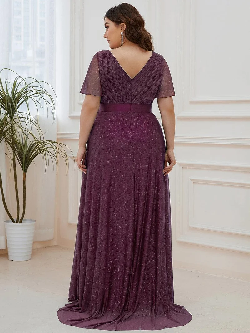 pretty LIORÉ|Robe de soirée grande taille manches courtes et col en V
