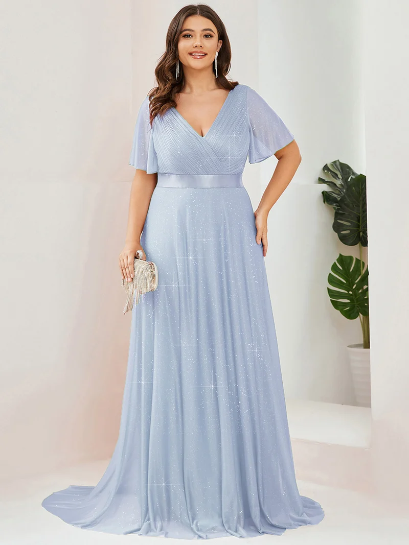 pretty LIORÉ|Robe de soirée grande taille manches courtes et col en V