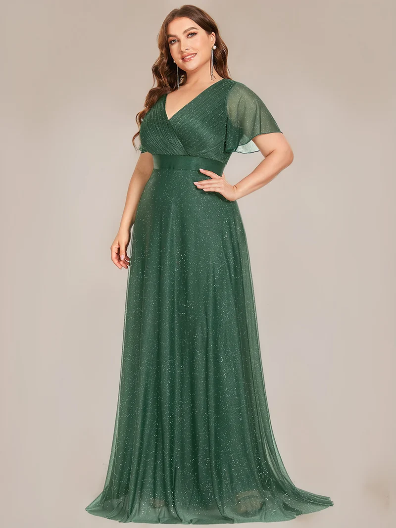 pretty LIORÉ|Robe de soirée grande taille manches courtes et col en V