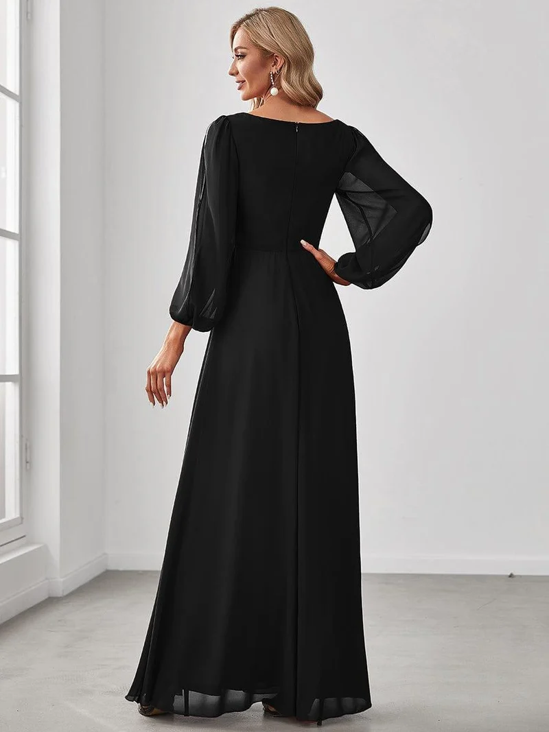 ever AMOUR|Robe de Soiree Longue Elegante Avec Lanterne en V Profond a Manches Fendues et Appliques