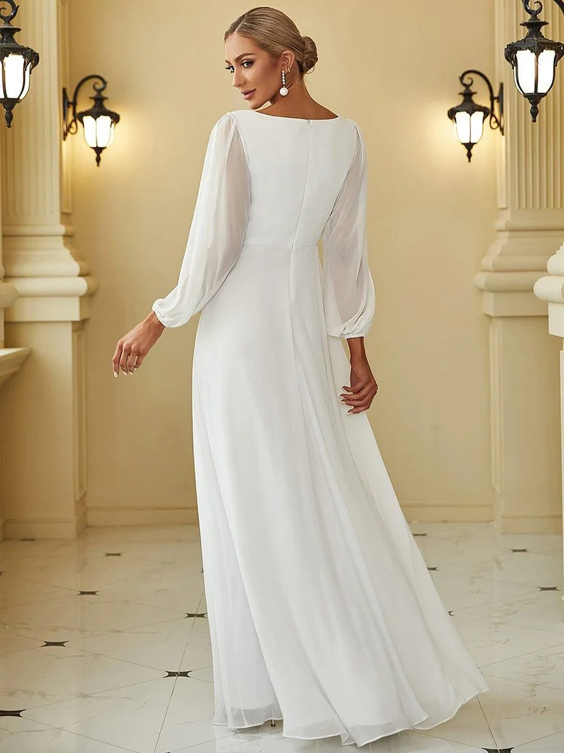ever AMOUR|Robe de Soiree Longue Elegante Avec Lanterne en V Profond a Manches Fendues et Appliques