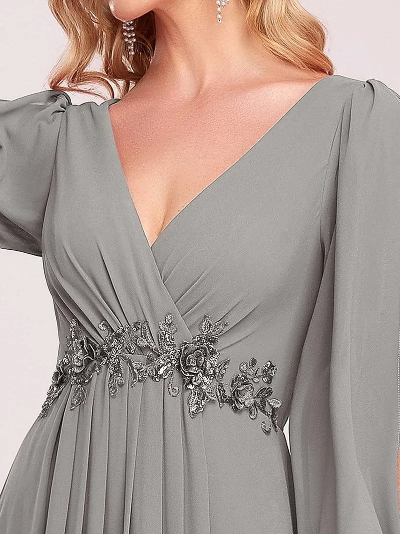 ever AMOUR|Robe de Soiree Longue Elegante Avec Lanterne en V Profond a Manches Fendues et Appliques
