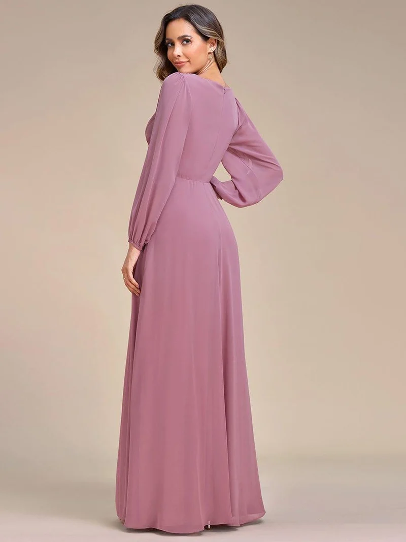 ever AMOUR|Robe de Soiree Longue Elegante Avec Lanterne en V Profond a Manches Fendues et Appliques