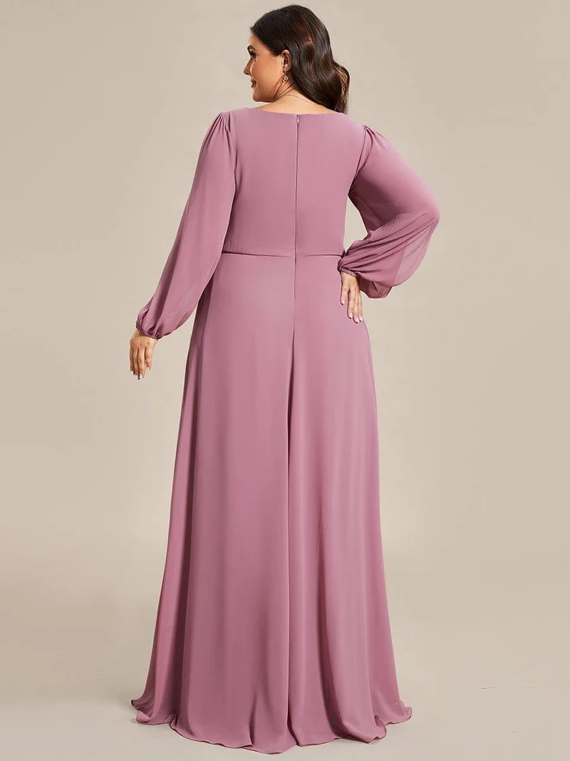 ever AMOUR|Robe de Soiree Longue Elegante Avec Lanterne en V Profond a Manches Fendues et Appliques