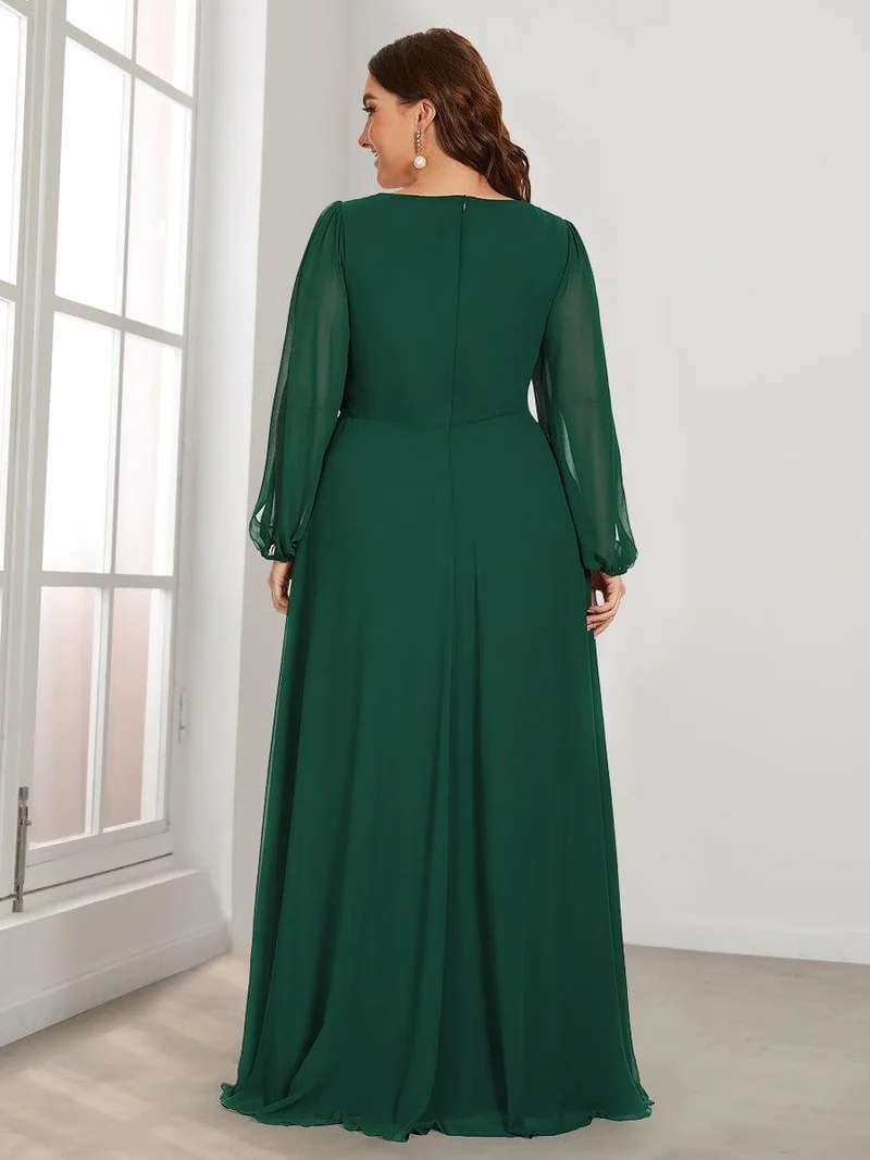 ever AMOUR|Robe de Soiree Longue Elegante Avec Lanterne en V Profond a Manches Fendues et Appliques
