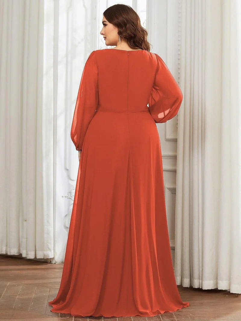 ever AMOUR|Robe de Soiree Longue Elegante Avec Lanterne en V Profond a Manches Fendues et Appliques