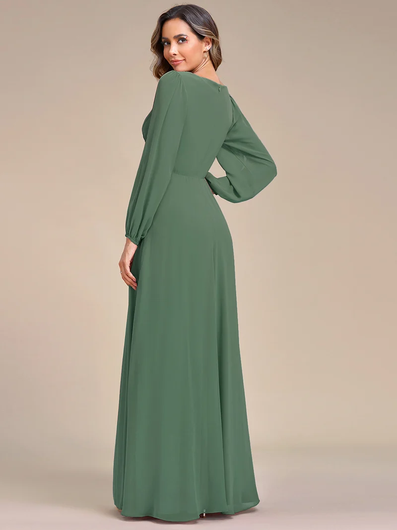 ever AMOUR|Robe de Soiree Longue Elegante Avec Lanterne en V Profond a Manches Fendues et Appliques