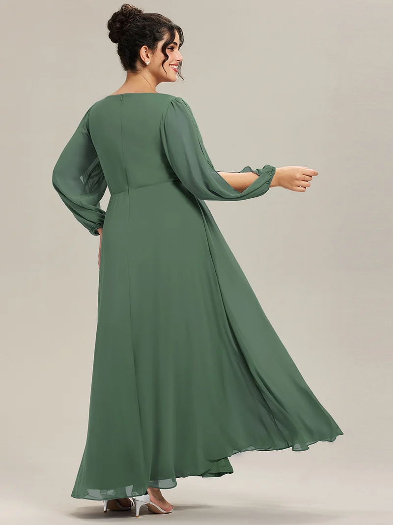 ever AMOUR|Robe de Soiree Longue Elegante Avec Lanterne en V Profond a Manches Fendues et Appliques