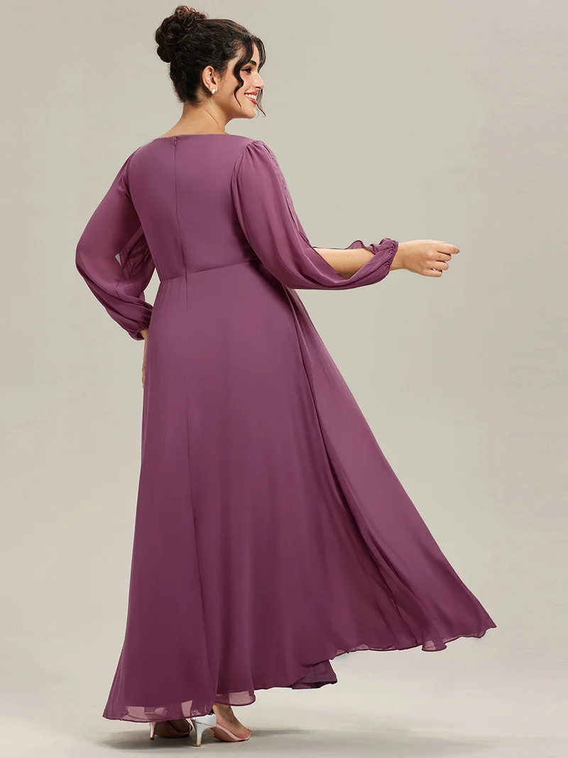 ever AMOUR|Robe de Soiree Longue Elegante Avec Lanterne en V Profond a Manches Fendues et Appliques