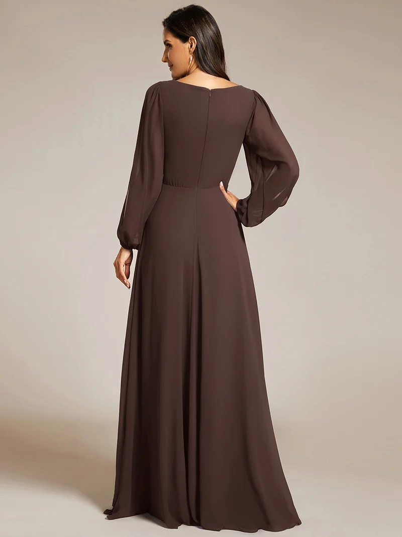 ever AMOUR|Robe de Soiree Longue Elegante Avec Lanterne en V Profond a Manches Fendues et Appliques