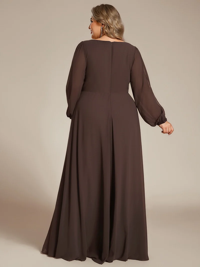 ever AMOUR|Robe de Soiree Longue Elegante Avec Lanterne en V Profond a Manches Fendues et Appliques