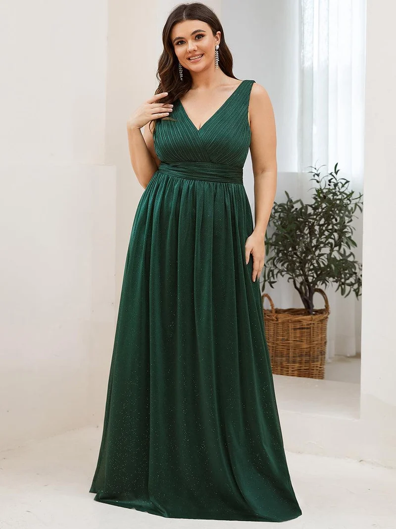 ever STERLING|Robes de soirée scintillantes de longueur de plancher de double col en V pour la fête