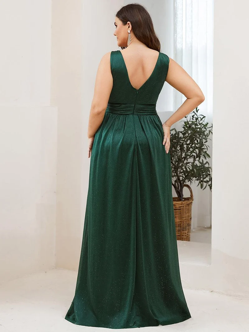 ever STERLING|Robes de soirée scintillantes de longueur de plancher de double col en V pour la fête