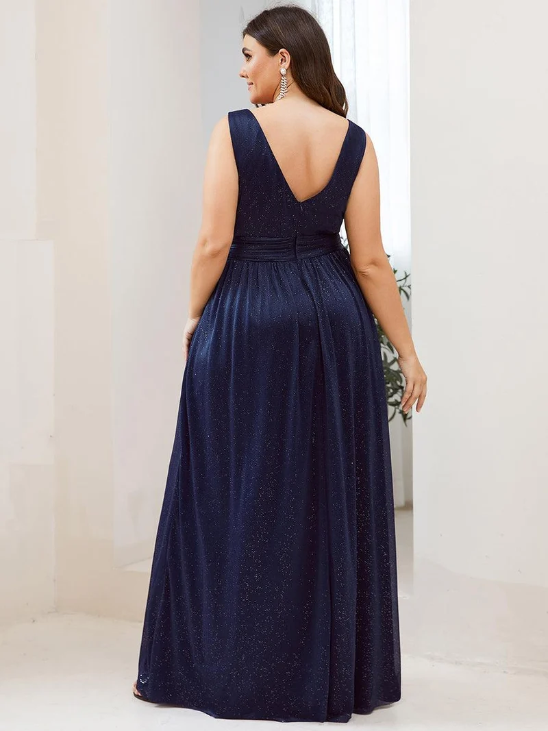 ever STERLING|Robes de soirée scintillantes de longueur de plancher de double col en V pour la fête